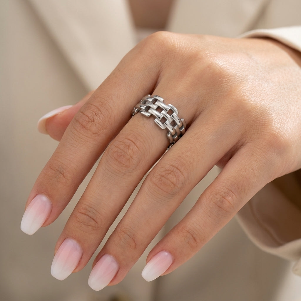 Brede Zilveren Schakelring