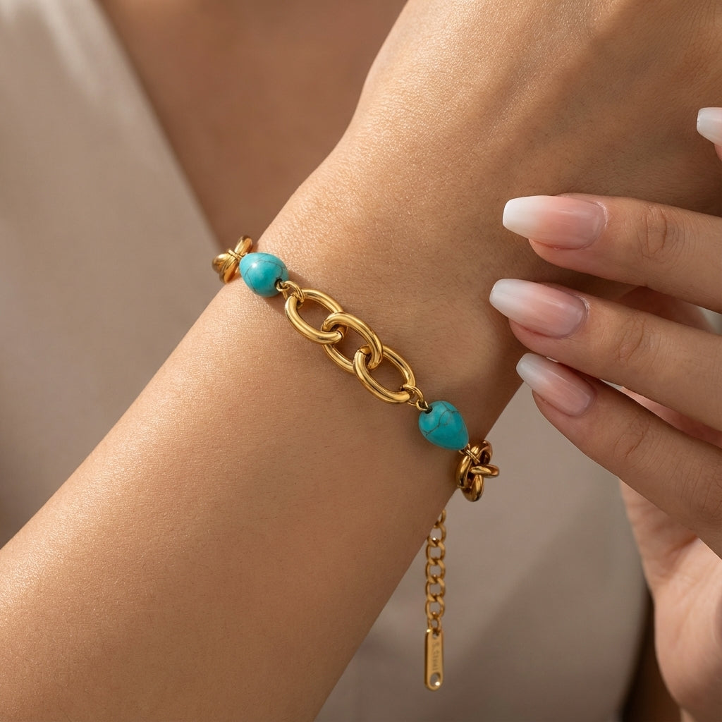 Schakelarmband met Turquoise Steen